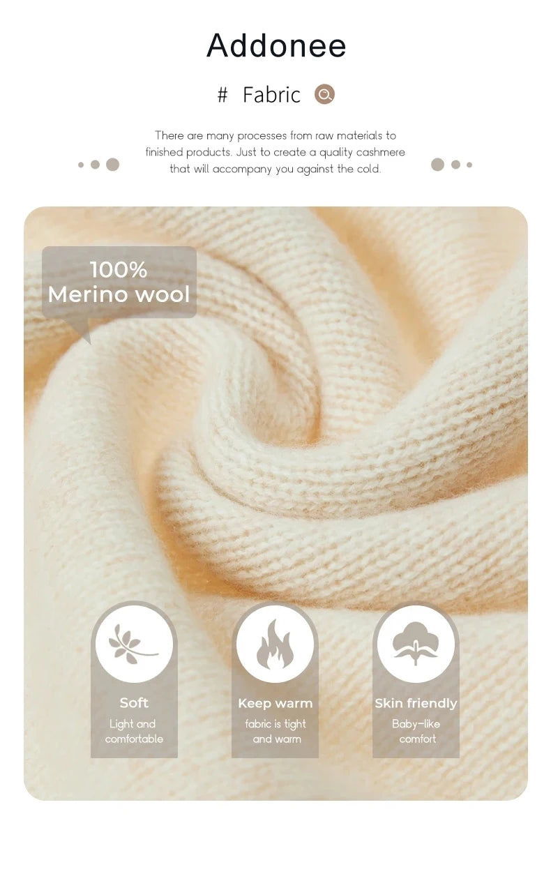 Addonee Women's 100% Merino Wool O-Neck Pullover Sweater