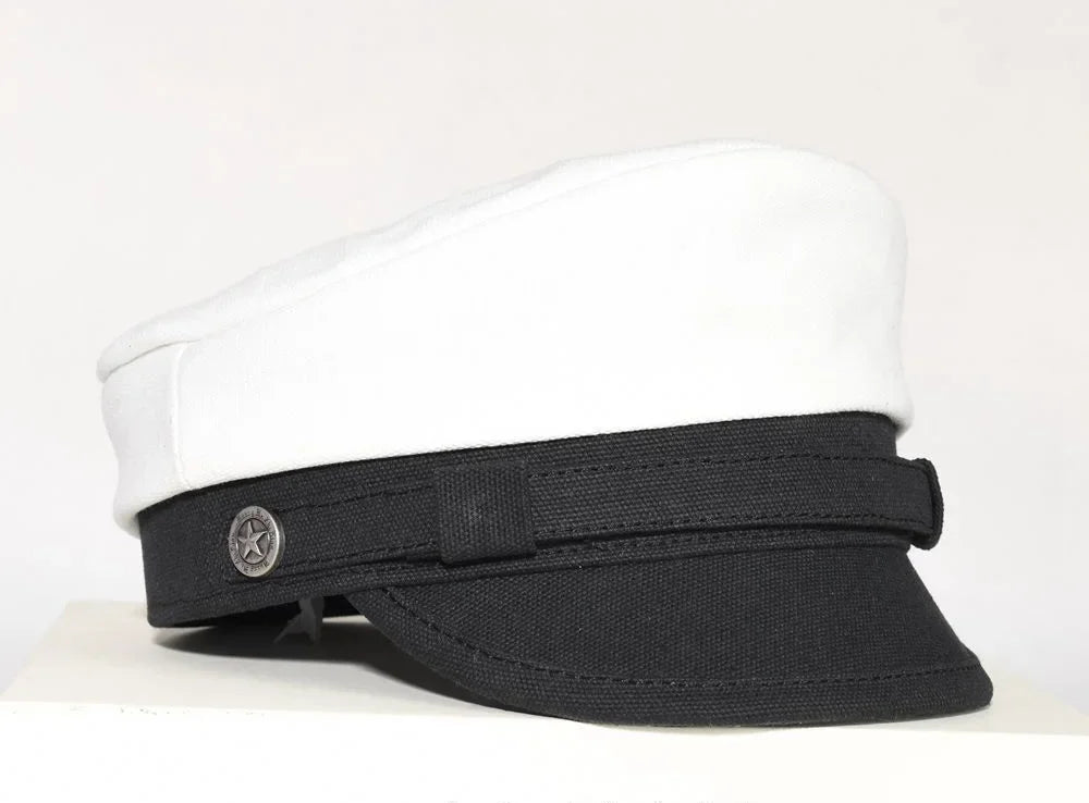 2025 New Navy Peaked Sailor Cap Men Women Summer Beret Hat Male Canvas Grey Eagle Belt Locomotive German Captain Casque