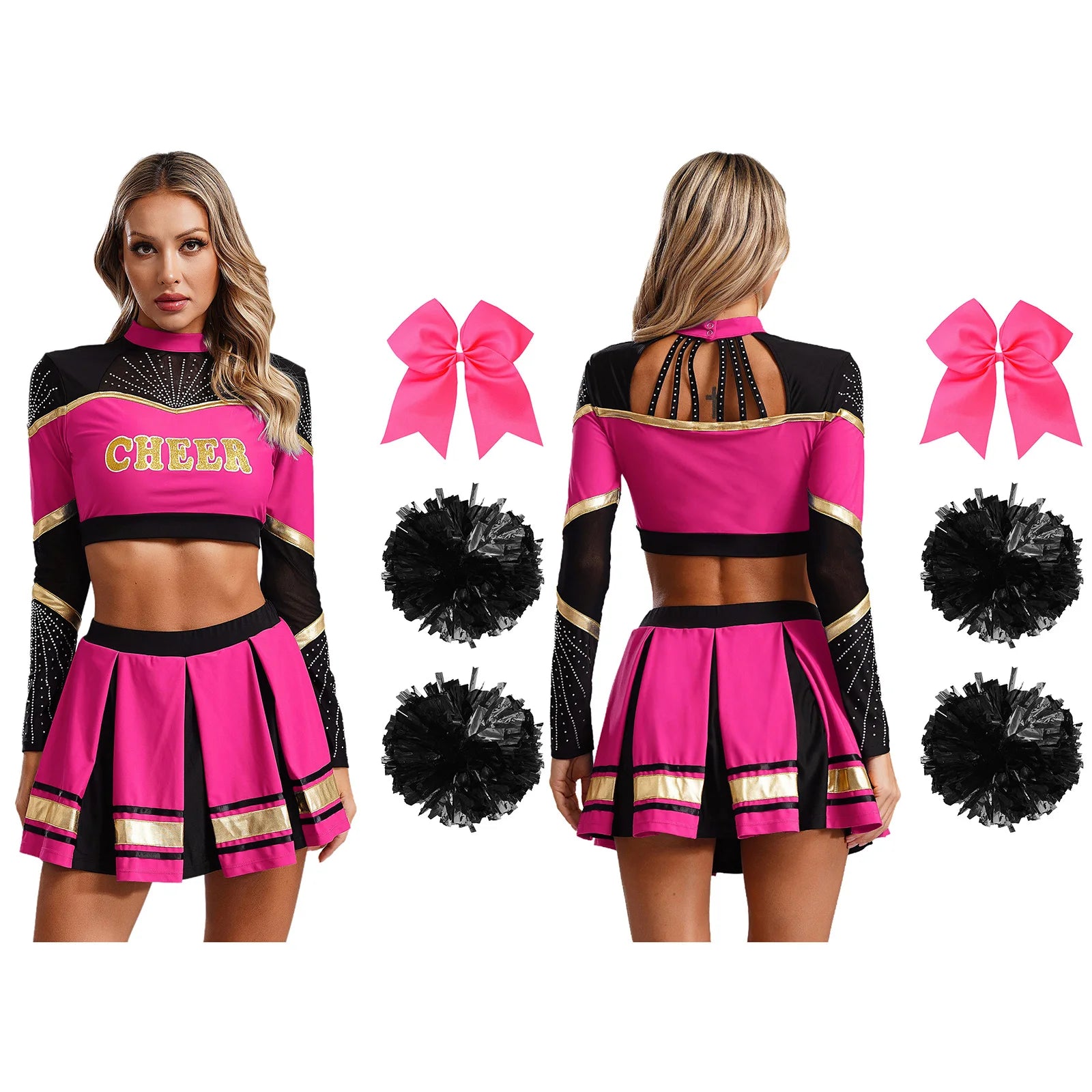 Women's Cheerleading Performance Costume Set with Crop Top and Skirt