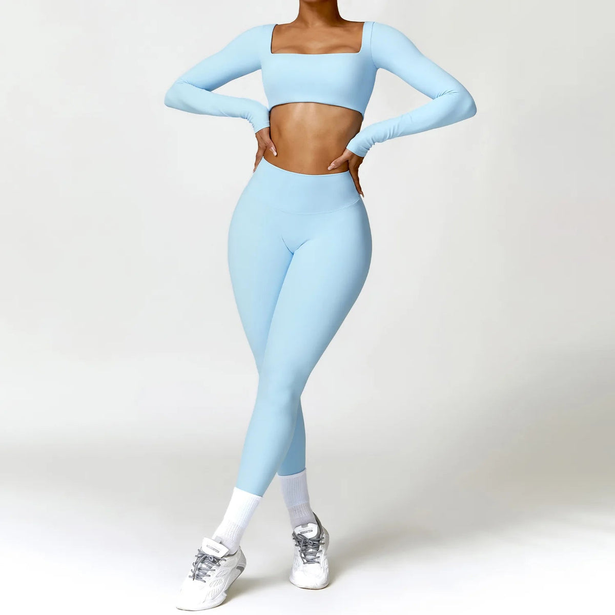 2PCS Yoga Suit Sports Set Women Quick-Drying Gym Set Women Tracksuit Running Workout Long Sleeve Sports Shirt Yoga Clothing SS69 56.69 Sky Blue 2 / XL