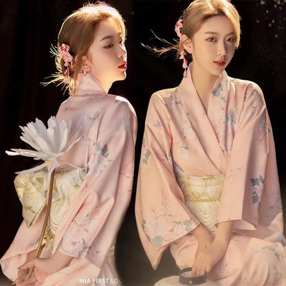 Fashion National Trends Women Sexy Kimono Yukata Dress With Obi Novelty Evening Dress Japanese Cosplay Costume Floral One Size