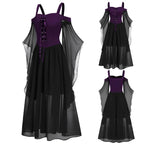 New Medieval Witch Dress for Women Halloween Carnival Women Plus Size Cold Shoulder Butterfly Sleeve Halloween Gothic Dress