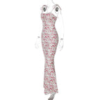 Hugcitar Women Floral Spaghetti Strap Bodycon Maxi Dress