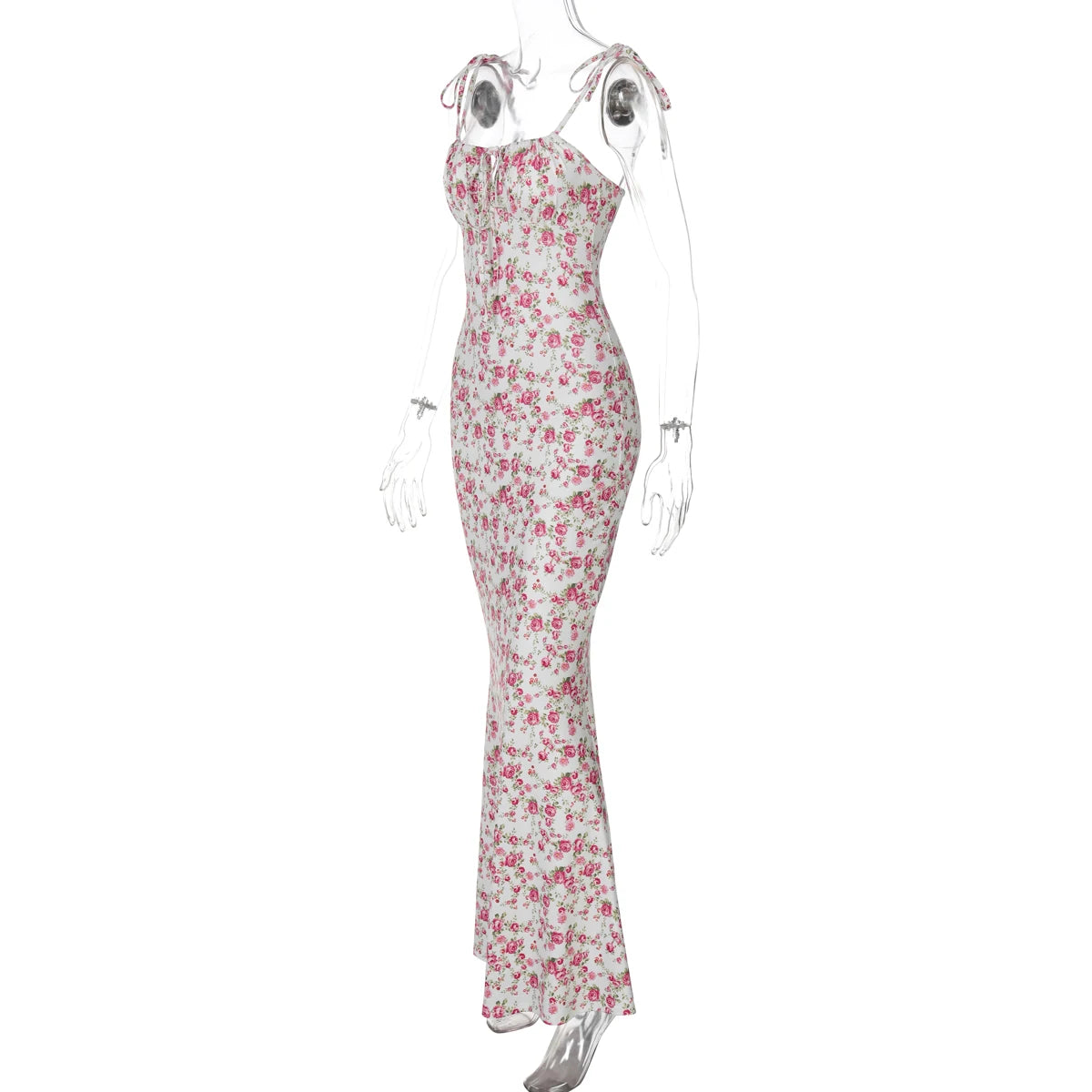 Hugcitar Women Floral Spaghetti Strap Bodycon Maxi Dress