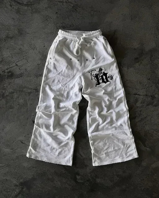 American Sweatpants Y2K Pants Men Gothic Hip Hop Letter Patch Retro Double Layer Design Baggy Elastic Waist Jogging Casual Pants - SS69 