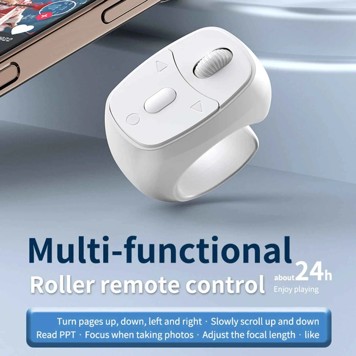Bluetooth-Compatible 5.3 Fingertip Ring Remote Control Finger Ring Mouse Scrolling Ring Wireless Camera Shutter Selfie Button