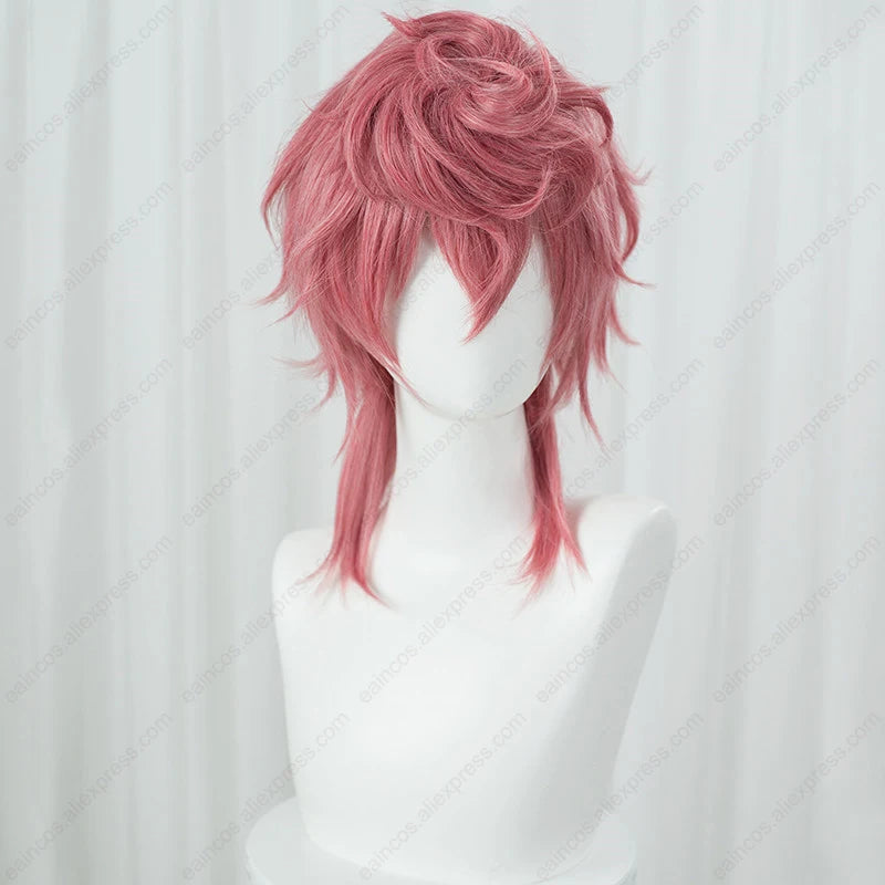 Trish Una Cosplay Wig 40cm Long Dark Pink Mixed Color Wigs Heat Resistant Synthetic Hair