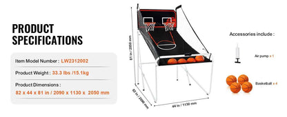 SucceBuy Foldable Basketball Arcade Game 2 Player Indoor Basketball Game Dual Shot Sport w/ 4 Balls 8 Game Modes for Kid Adult