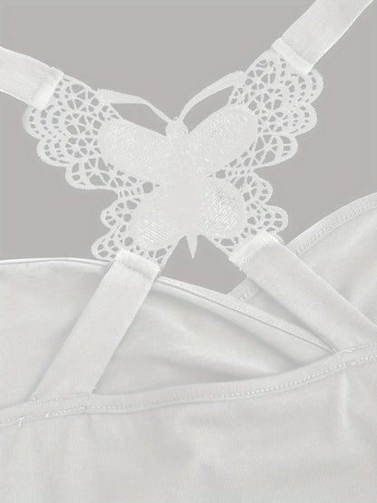 New European and American women's pleated suspenders butterfly lace cross vest in spring and summer of 2024 SS69