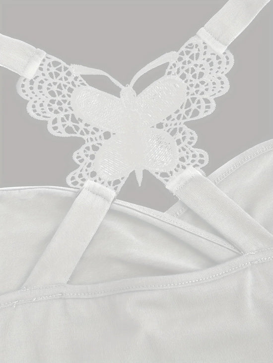 New European and American women's pleated suspenders butterfly lace cross vest in spring and summer of 2024 SS69