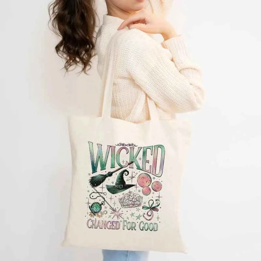 Wicked The Musical Canvas Tote Bag Glinda Elphaba Inspired Musical Lover Gifts Shopping Bag Musical Theater Fans Gift Handbag