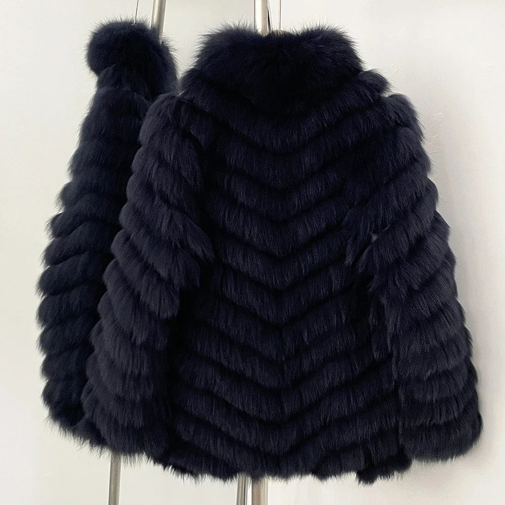 OFTBUY Women's Real Fox Fur Coat - Thick Warm Winter Jacket