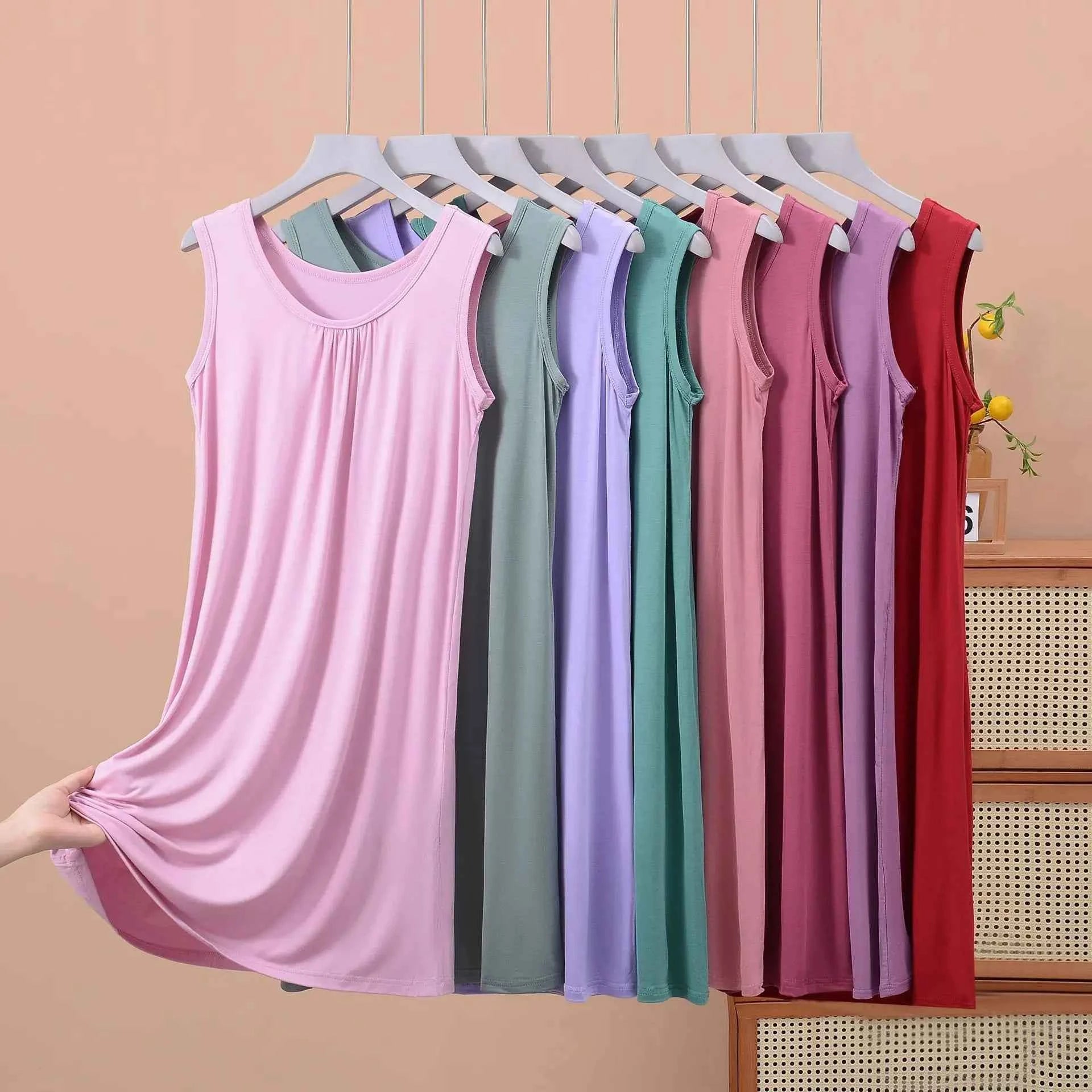Plus size XL to 8XL Modal sleeveless sleepdress Summer lady's tank dress Loose camisole nightdress comfort dresses
