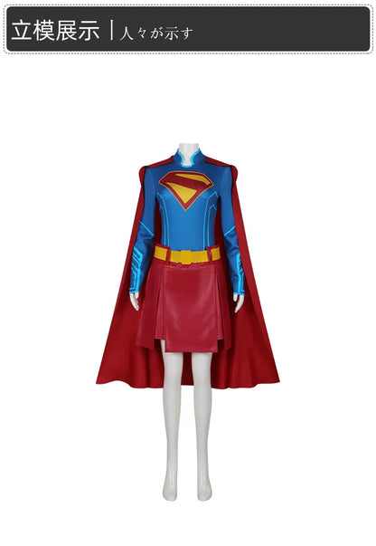 Super Girl cosplay costume, Tomorrow's Girl cosplay costume, Halloween stage performance, complete set of costumes with cloak
