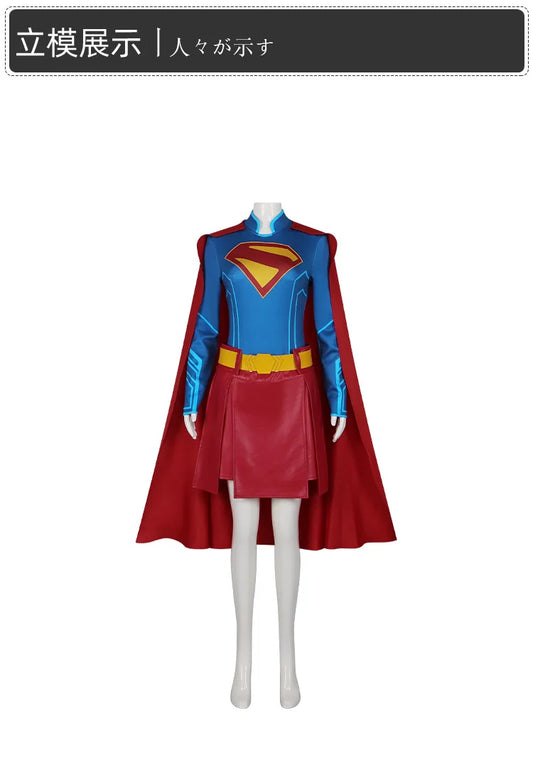Super Girl cosplay costume, Tomorrow's Girl cosplay costume, Halloween stage performance, complete set of costumes with cloak