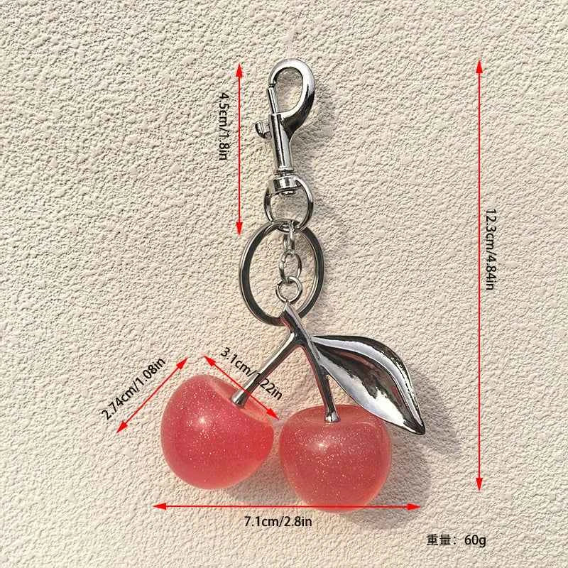 Fashion Delicate Red Cherry Charm Keychain 3 Color Gold Silver Keyring Elegant Women's Backpack Purse Charm Earrings Jewelry