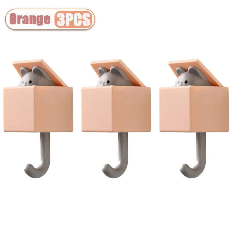 Self-Adhesive Cat Wall Hooks, Cute Animal Decorative Hanger