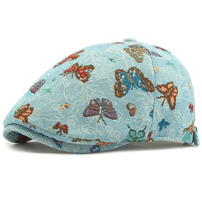 HT4729 Berets for Women Retro Butterfly Embroidery Artist Painter Beret Hat Retro Ivy Flat Cap Male Female Adjustable Beret Cap