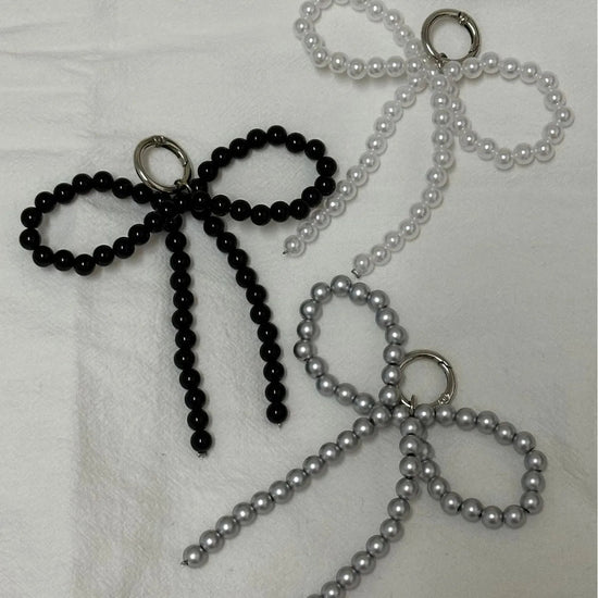 ZAKOL Y2K Korean Cute Beaded Pearl Bowknot Keychain for Women Girls Metal Bow Pendant Bag Decoration Accessories SS69
