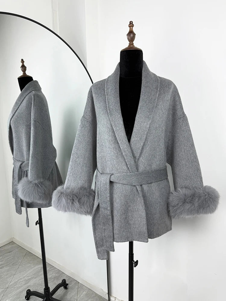 TARUXY Women's Double-Sided Wool Coat with Removable Sashes