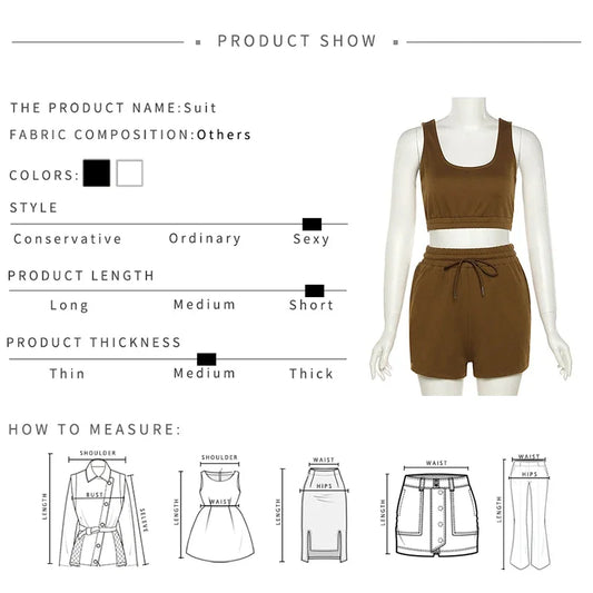 Crop Tops And Drawstring Shorts Set Sexy U-Neck Fitness Tank Top Summer Athleisure Biker Shorts Two Piece Sets Women Streetwear - SS69