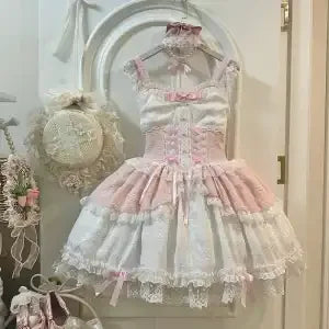 French Lolita Strap Dress Lace Patchwork Cosplay Outfit Y2K Vintage Elegant Girls Sweet Party Kawaii Dress Women Clothing 2026