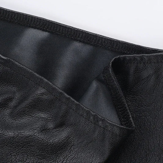 Punk Faux Leather Cropped Jacket Women Spring 2024 Streetwear Sexy Slim Fit Rivet PU Blouse Top