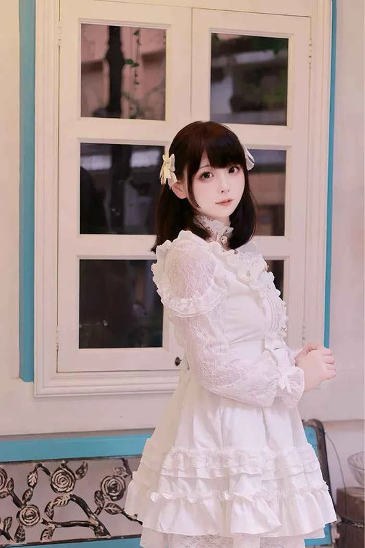 Japanese Liz Dresses Women Autumn New Girl's Sweet Cute Bud Mini Series Mass Production Angel Small Cake Dress Bow Lolita Dress