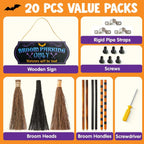 Halloween Broom Parking Sign with 3pcs Wooden Witches Brooms Halloween Decorations Outdoor Wooden Warning Sign for Front Porch Wall Decor Home Office Indoor
