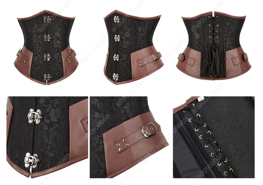 SS69 Women's Jacquard Underbust Corset Belt, Vintage Steampunk Lace-Up Top