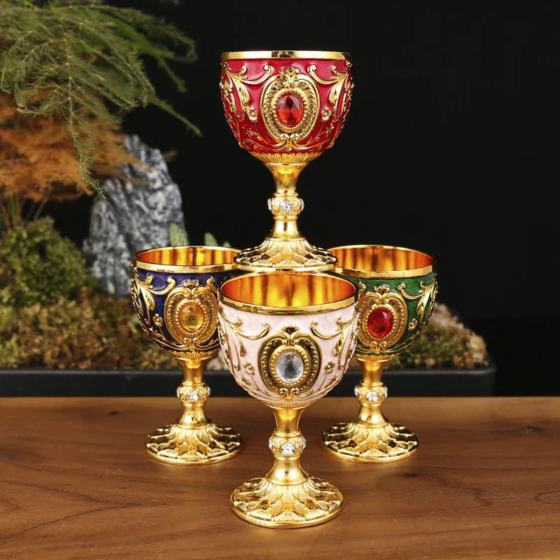 Vintage Medieval Hand-Engraved Metal Wine Goblet