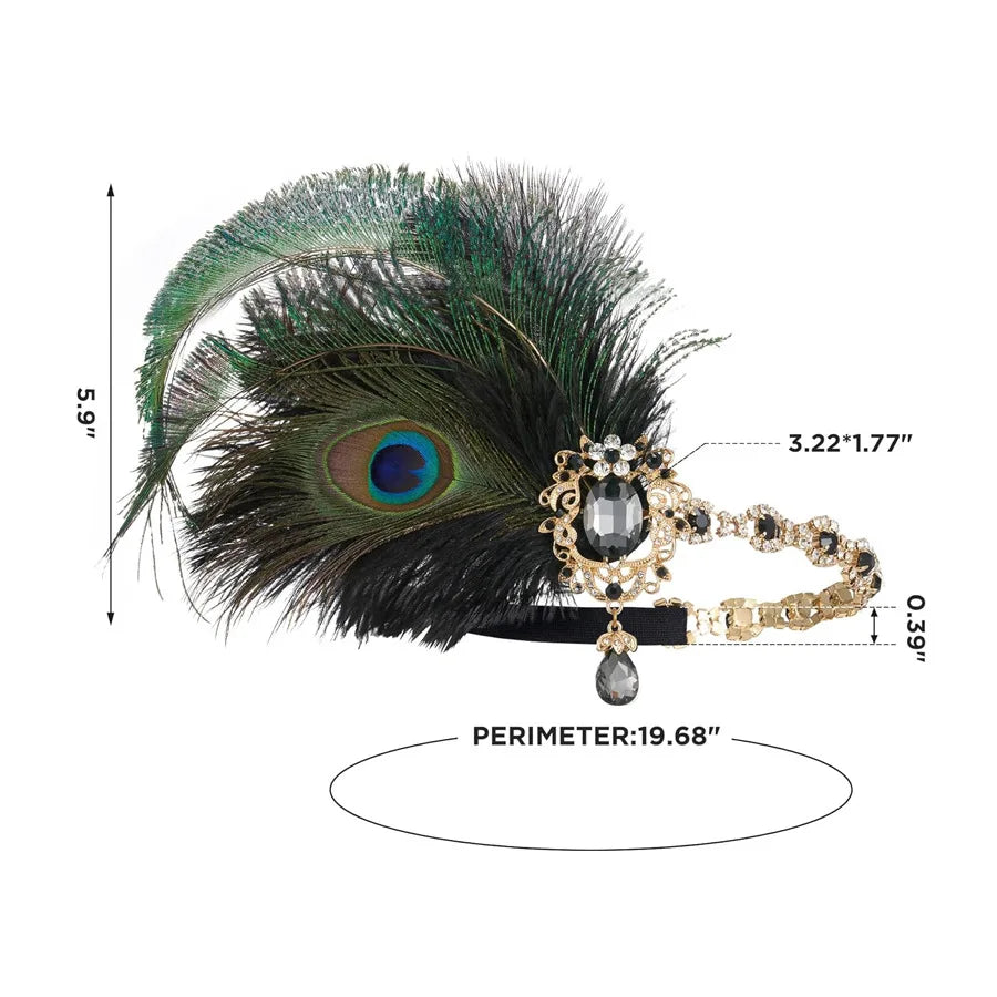 1920s Flapper Peacock Feather Headband Roaring 20s Showgirl Hair band Great Gatsby Hair Accessories 머리띠 резинки для волос 헤어밴드 SS69