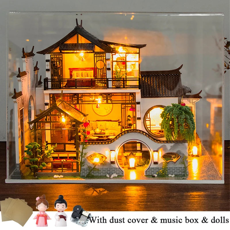 NEW DIY Wooden Doll Houses Japanese Ancient Casa Miniature Building Kits with Furniture Led Dollhouse for Adults Christmas Gifts SS69 97.69 A music cover doll