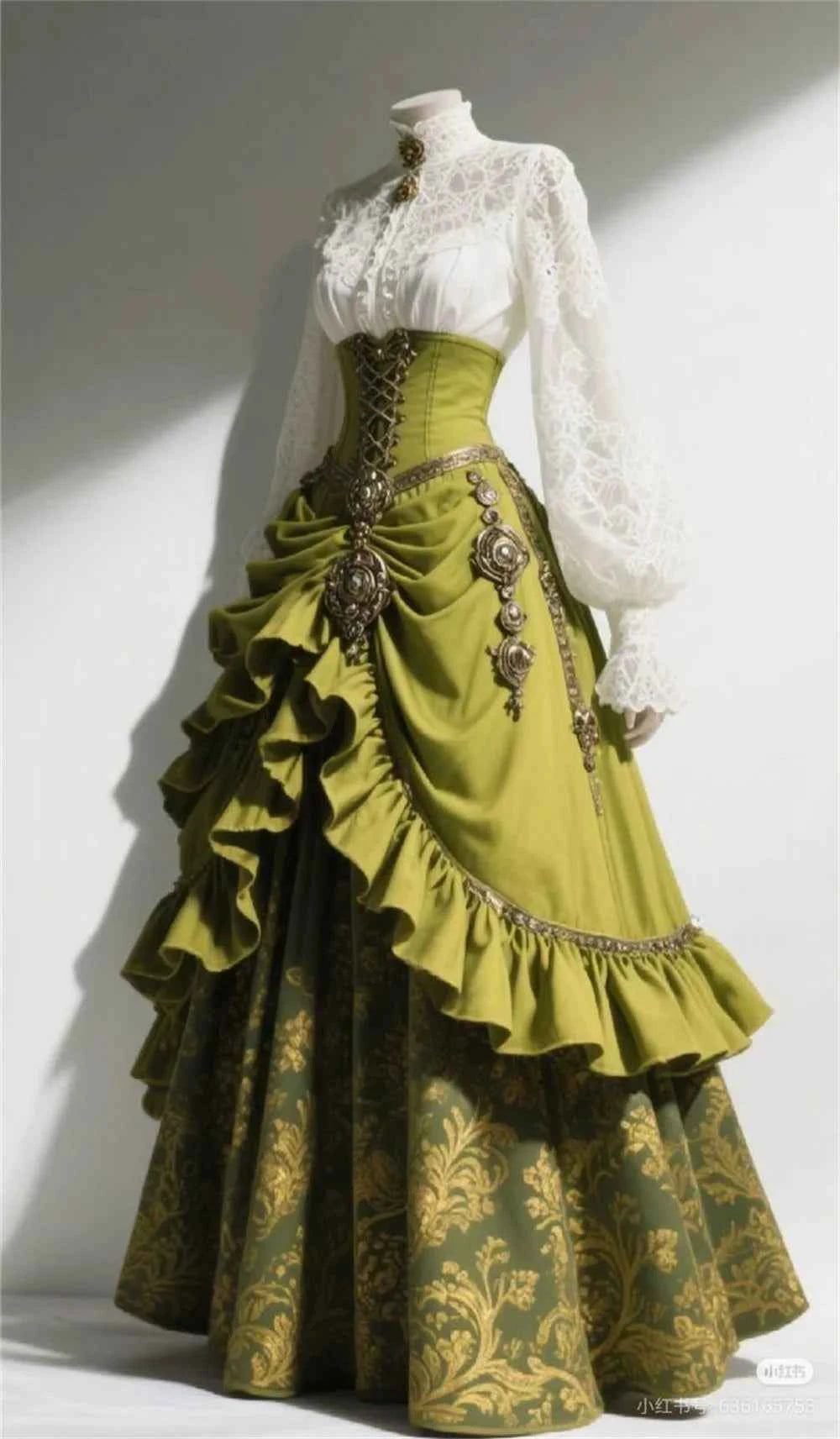 2 Pcs Set Vintage Renaissance Gothic High Waist Corset Lace-up Ruched French Victorian Steampunk Dress Long Skirt Evening Gown