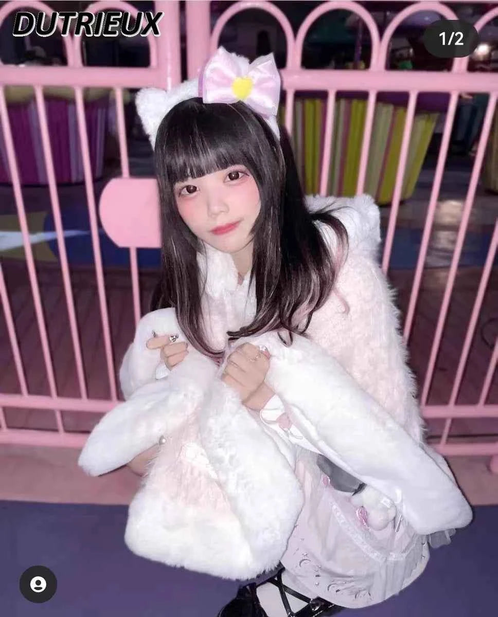 Fall Winter New Sweater Cardigan Women Japanese Mine Sweet Soft Waxy Thick Sweet Pearl Button Hooded Knitted Sweater Cape Jacket