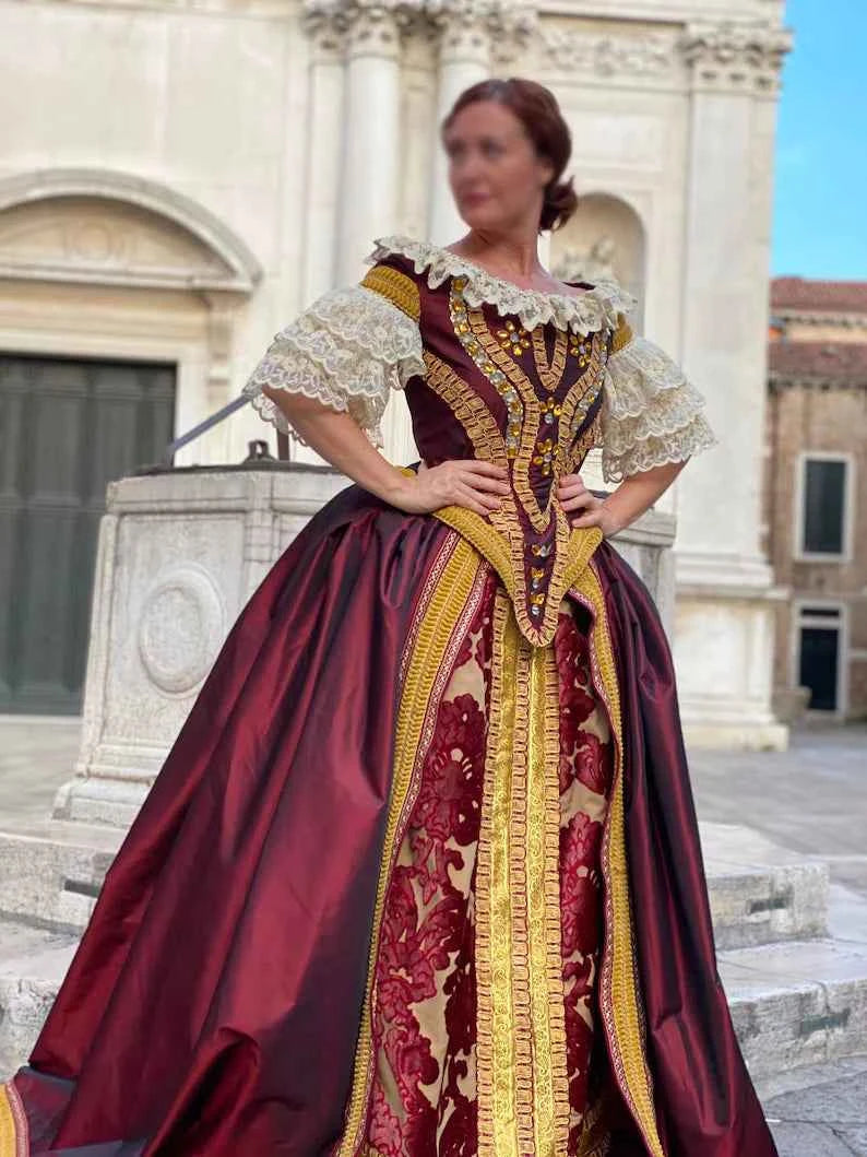 Italian Renaissance Borgia Costume 17th Century Gorgeous Baroque Queen Red Wedding Dress Tudor Elizabethan Duchess Ball Gown