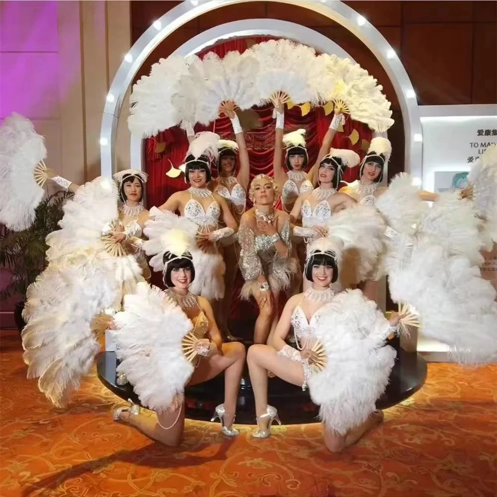 Large Ostrich Feather Fan 130cm - Carnival & Stage Performance