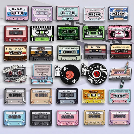 QIHE JEWELRY Retro Music Cassette Tape Enamel Pin Zinc Alloy Lapel Badge