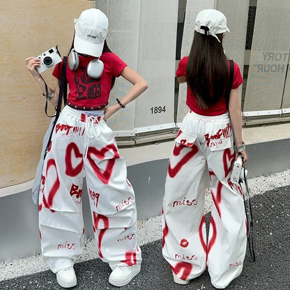 summer junior Girls Love Graffiti Casual Pants teenager girl Casual Hip Hop cargo pants kids Dance pants children clothes SS69