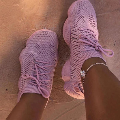 Fitshinling Fashion New Neon Women's Sneakers Athleisure Shoes For Women Lace Up Casual Flats Shoe SS69 20.69 Pink / 43