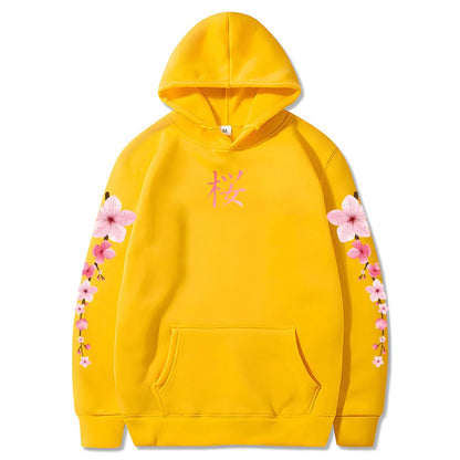Japanese Blossom Sakura Graphic Hoodies Long Sleeve Winter Hooded Sweatshirts Casual Women/Men Comfortable Pullovers with Pocket SS69 20.69 yellow / XL