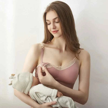 Wireless Front Open Nursing Bra Soft Lace Breathable Seamless Maternity Breastfeeding Bras Maternal Support For Pregnant Women