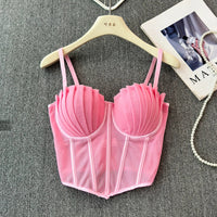 korean fashion mesh summer Fashion fishbone camis Corset  Slim Hotsweet Tank Top Women sweet crop top SS69 23.69 Pink / 36