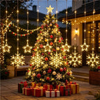Christmas Curtain Lights LED String Lights with Tree Snowflake Star Deer Bell USB Remote 8 Modes Home Decor