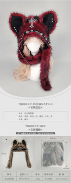 Cat Ear Hat, Punk Style Rock Autumn and Winter Warm Hat, Dark Gothic Style Winter Plush Hat