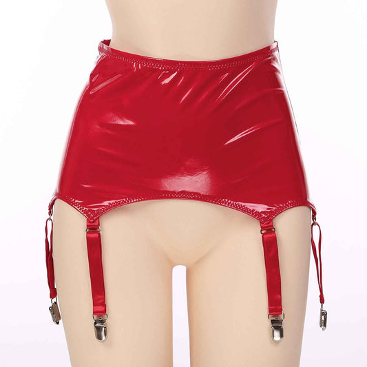 Womens Garters Suspender Belt Skirts Ladies Wet Look Mini Skirts Leather Garters with Metal Clips Clubwear Costume Underwear