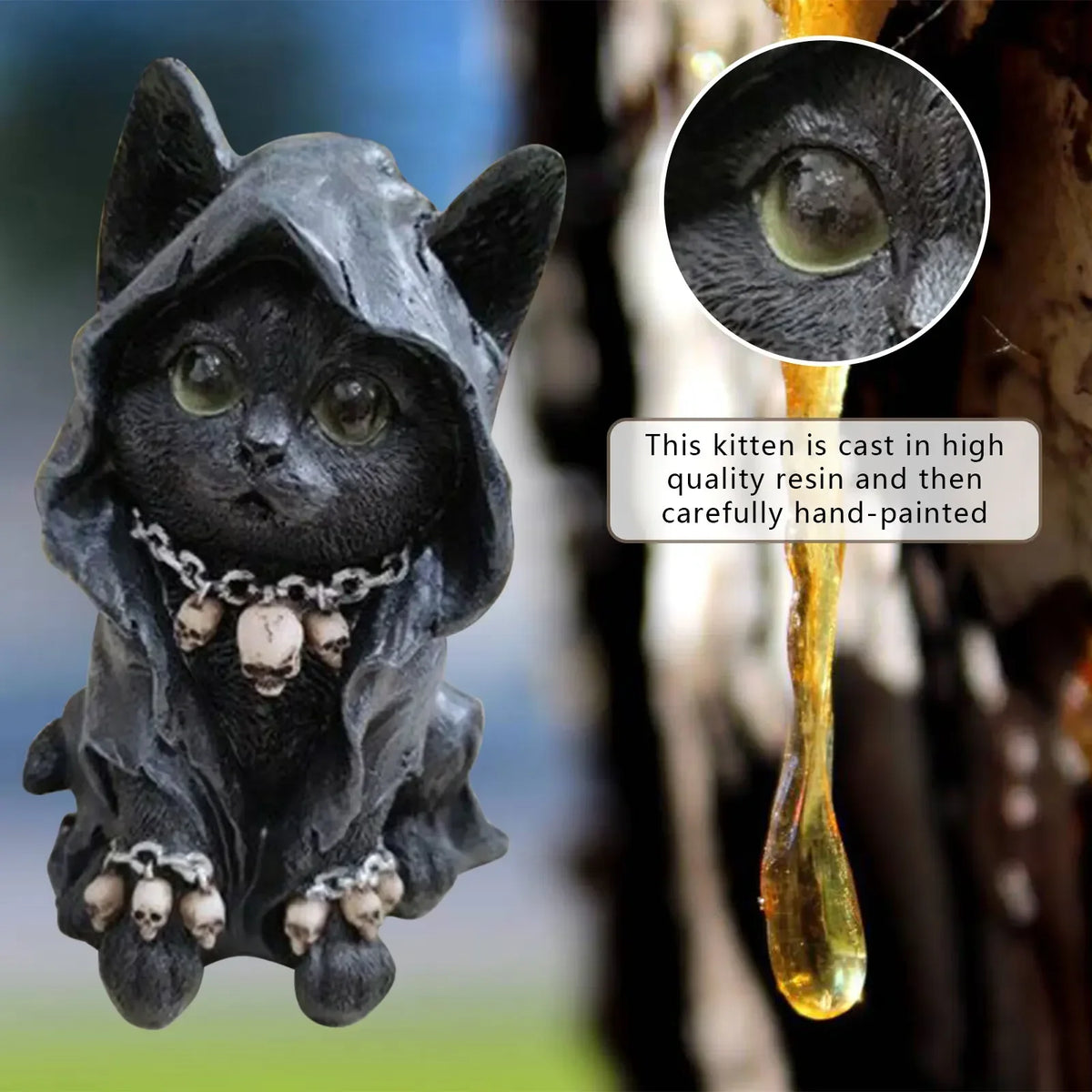 Gothic Cat Witch Decorated Garden Halloween Figurine  Decoration Accessories Decorations for Home Desk  Decor Modern