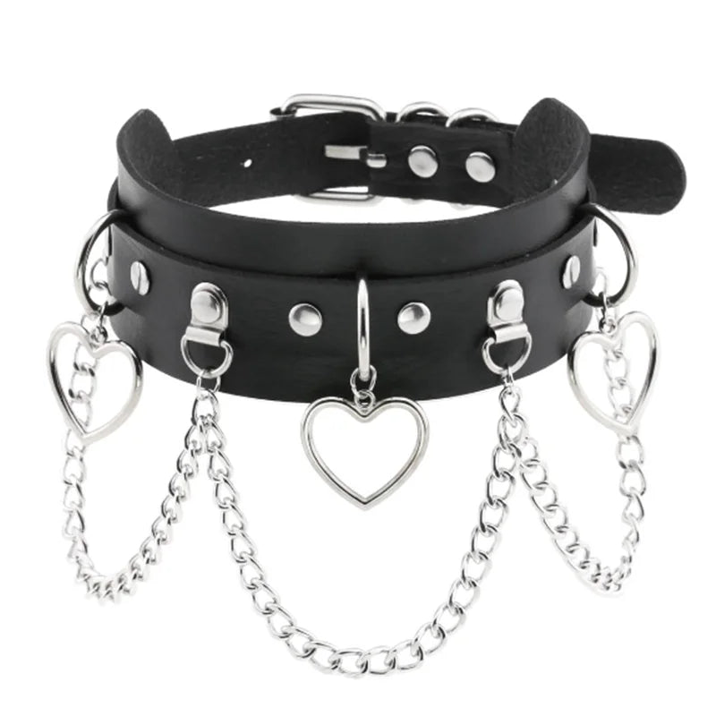 1Pc Harajuku Gothic Spike Rivet Star Necklaces Collares Hip Hop Rock Black Bowknot PU Lace Leather Sexy Y2K Girl Choker Jewelry SS69