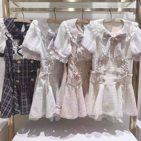 Japanese Mine Mass-Produced Short-Sleeve Shirt Dress Shorts Set Women Sweet Liz Doll Collar Bow Shirt Dress Two-Piece Suit