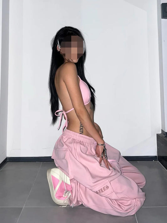 Y2K Pink Cargo Parachute Pants Oversize Hip Hop Jogging Sweatpants Egirl 90s Aesthetic Vintage Wide Leg Trousers Female SS69